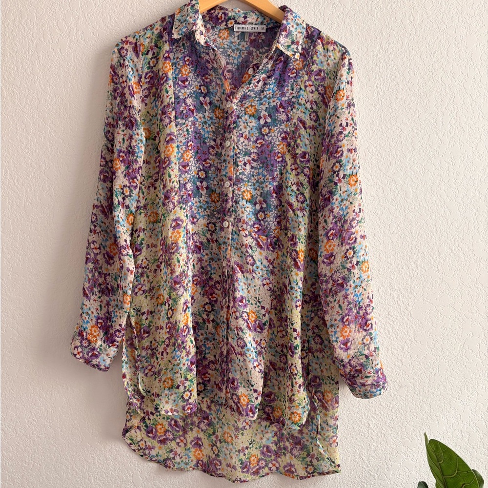 Figueroa and Flower Top/Blouse Flower Printed Women's By Anthropologie Size m